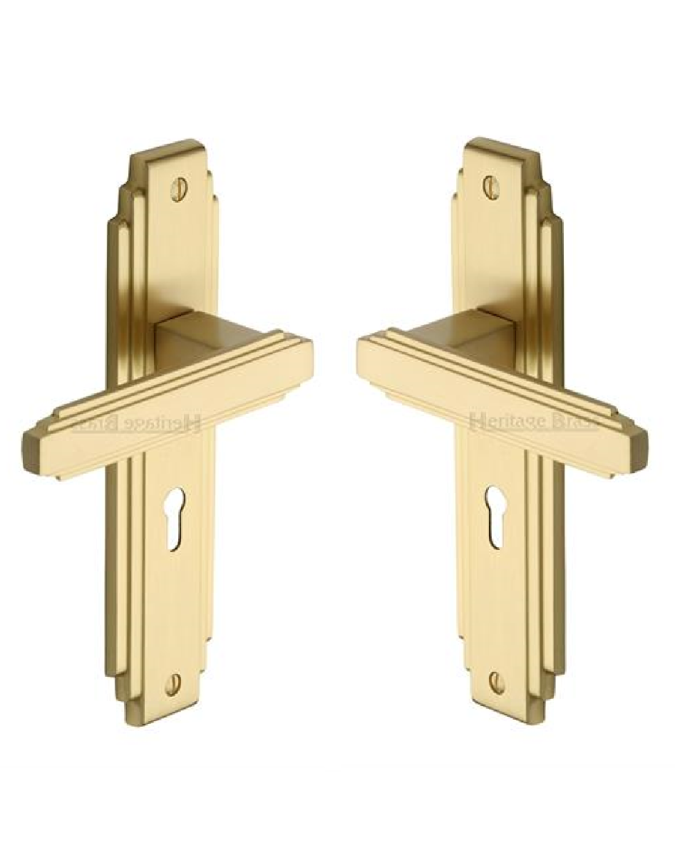 Heritage Brass AST5900-SB Door Handle Lever Lock Astoria Design Satin Brass finish