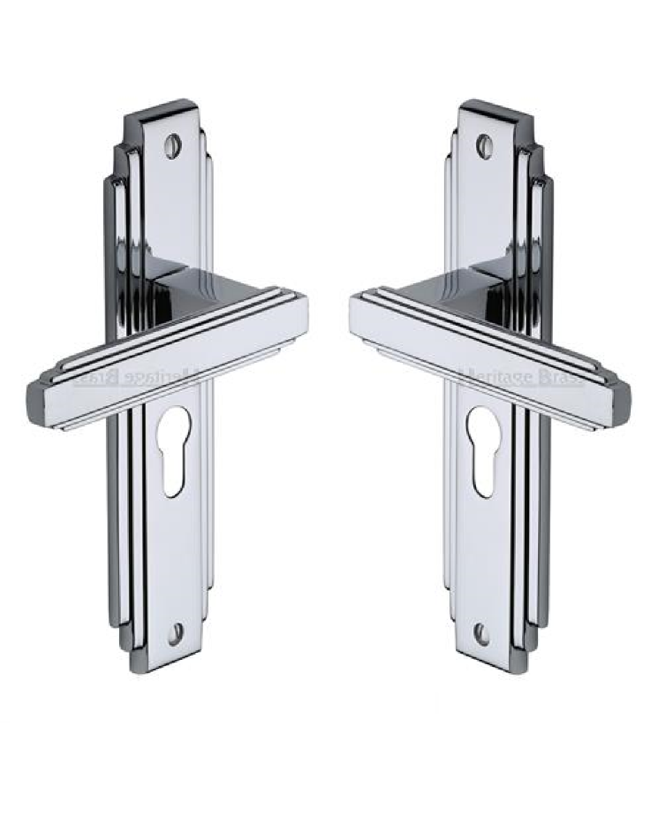 Heritage Brass AST5948-PC Door Handle Euro Profile Astoria Design Polished Chrome finish