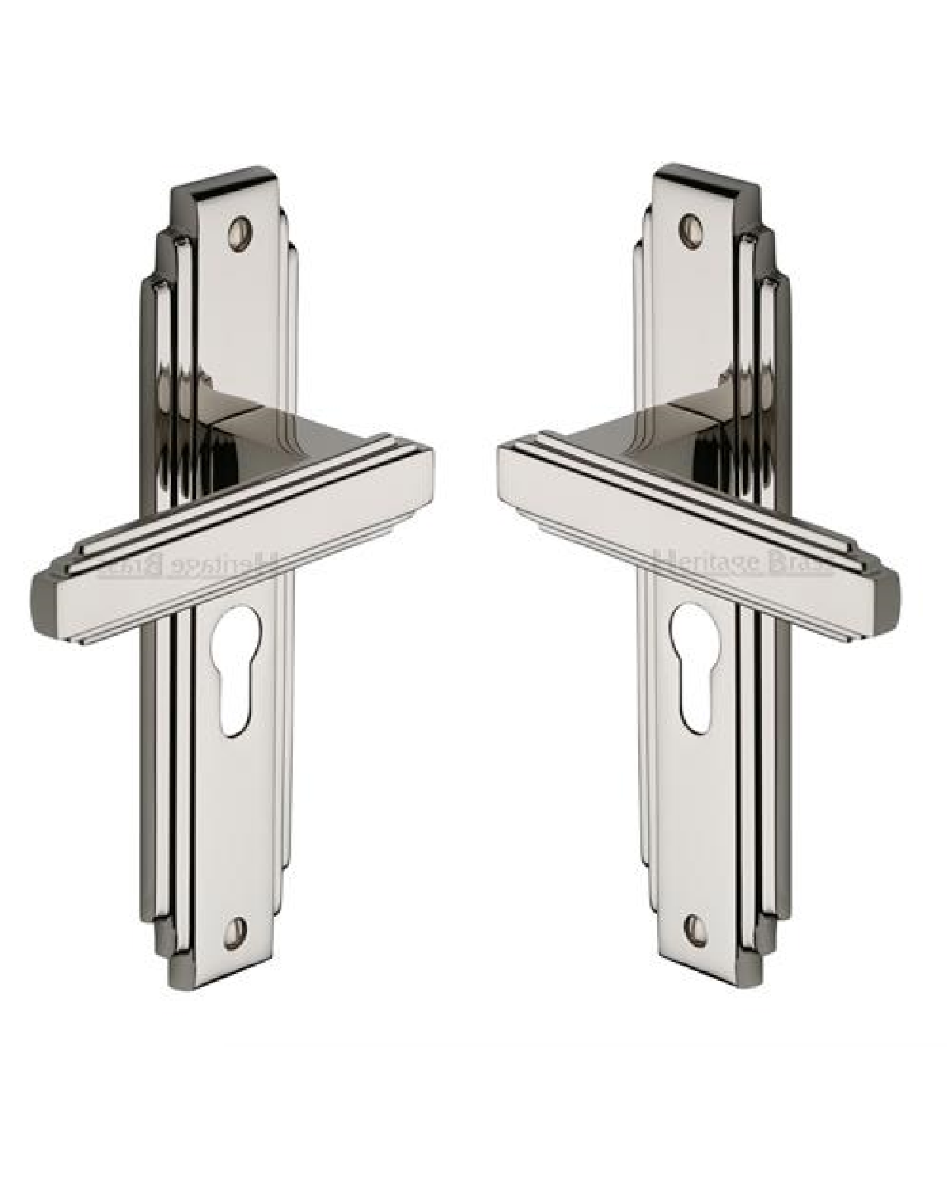Heritage Brass AST5948-PNF Door Handle Euro Profile Astoria Design Polished Nickel finish