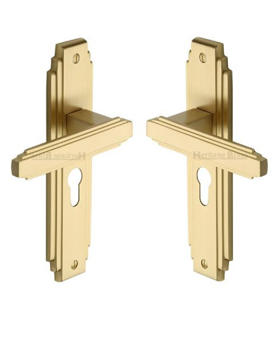 Heritage Brass AST5948-SB Door Handle Euro Profile Astoria Design Satin Brass finish