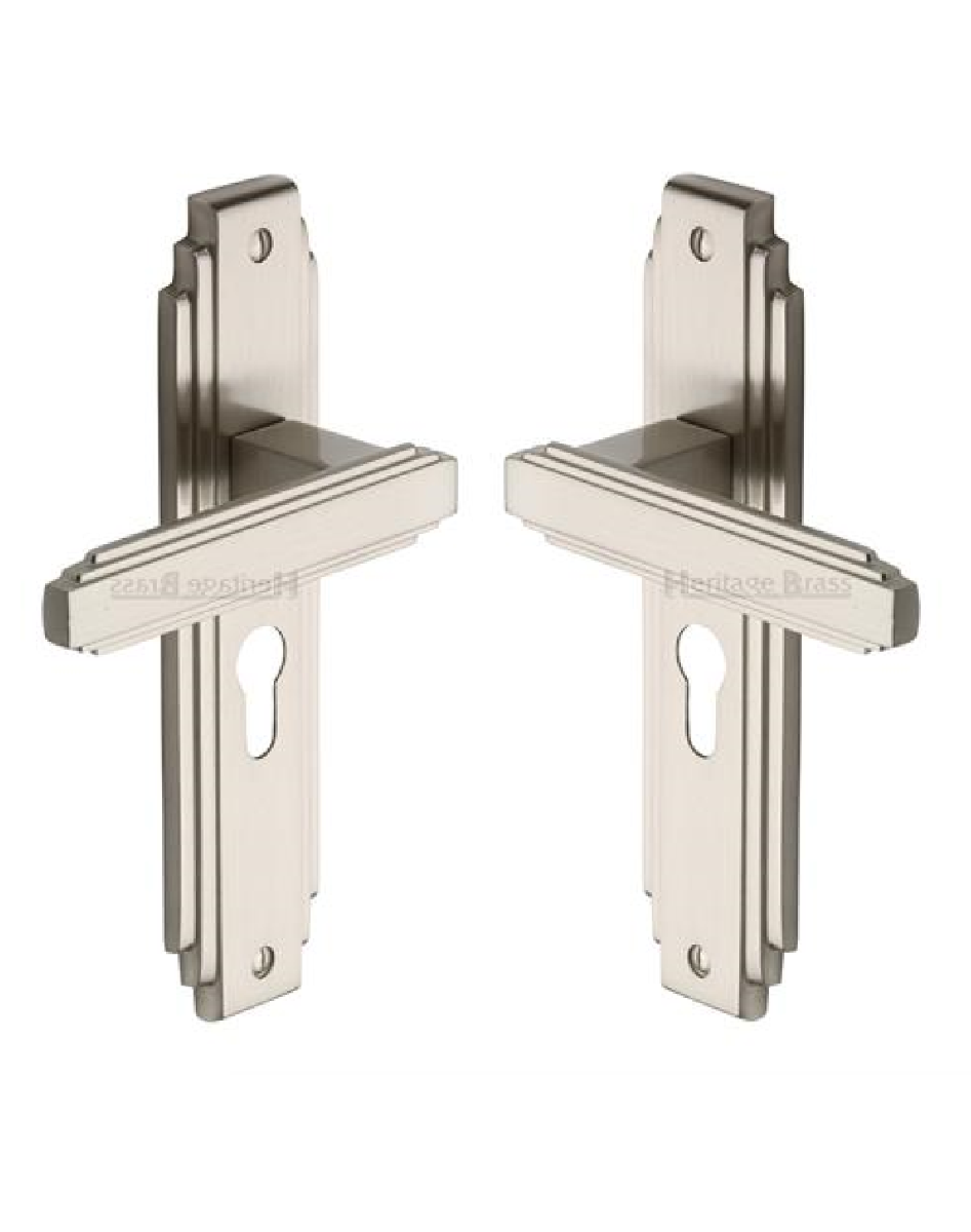 Heritage Brass AST5948-SN Door Handle Euro Profile Astoria Design Satin Nickel finish