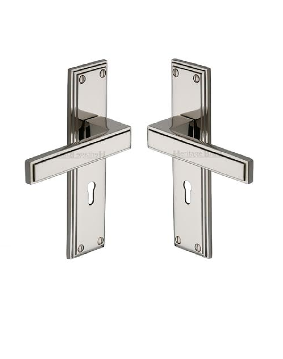 Heritage Brass ATL5700-PNF Door Handle Lever Lock Atlantis Design Polished Nickel finish