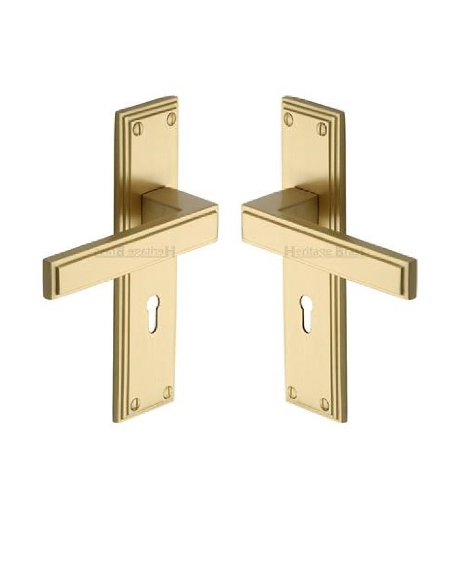 Heritage Brass ATL5700-SB Door Handle Lever Lock Atlantis Design Satin Brass finish