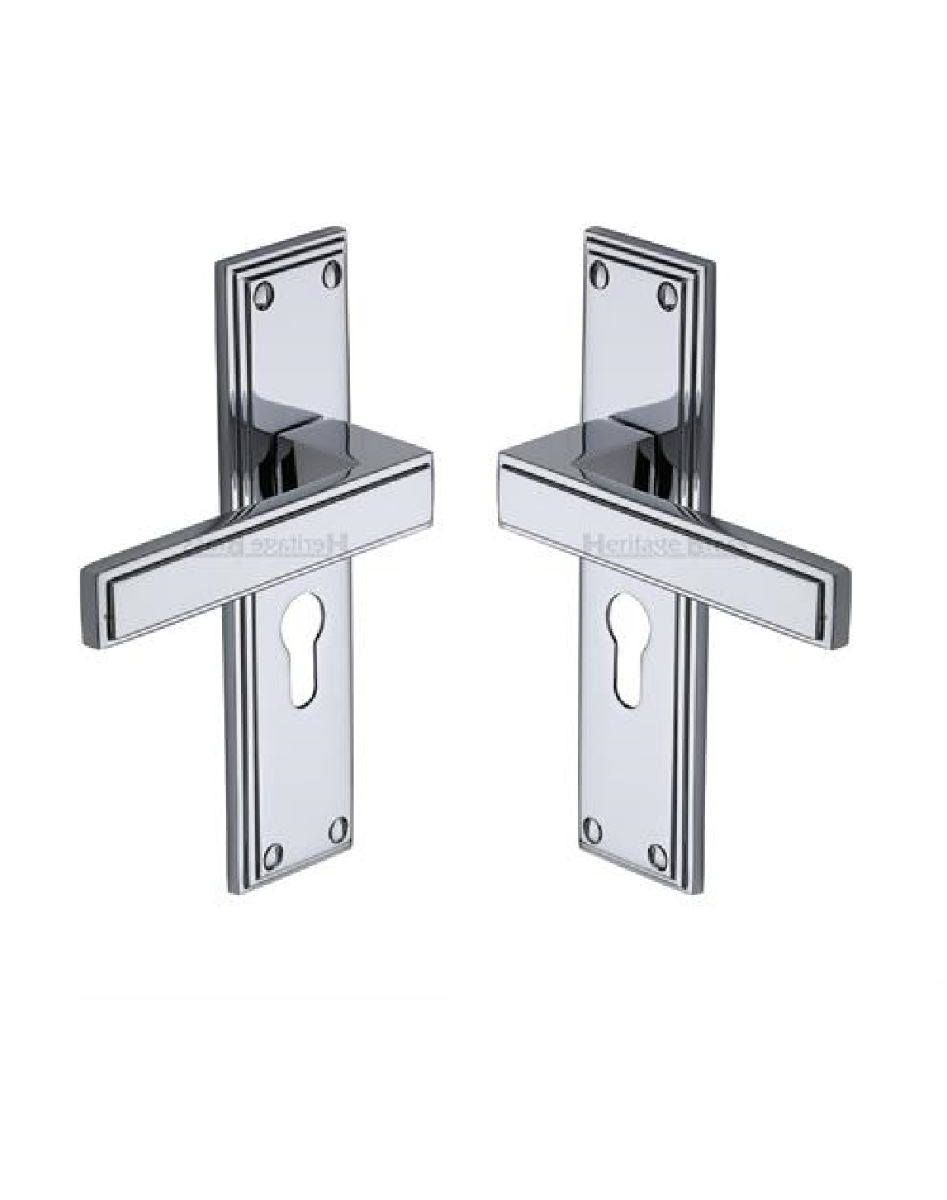 Heritage Brass ATL5748-PC Door Handle Euro Profile Atlantis Design Polished Chrome finish