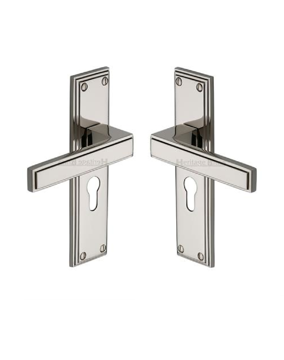 Heritage Brass ATL5748-PNF Door Handle Euro Profile Atlantis Design Polished Nickel finish