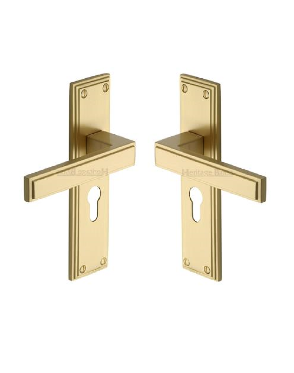 Heritage Brass ATL5748-SB Door Handle Euro Profile Atlantis Design Satin Brass finish