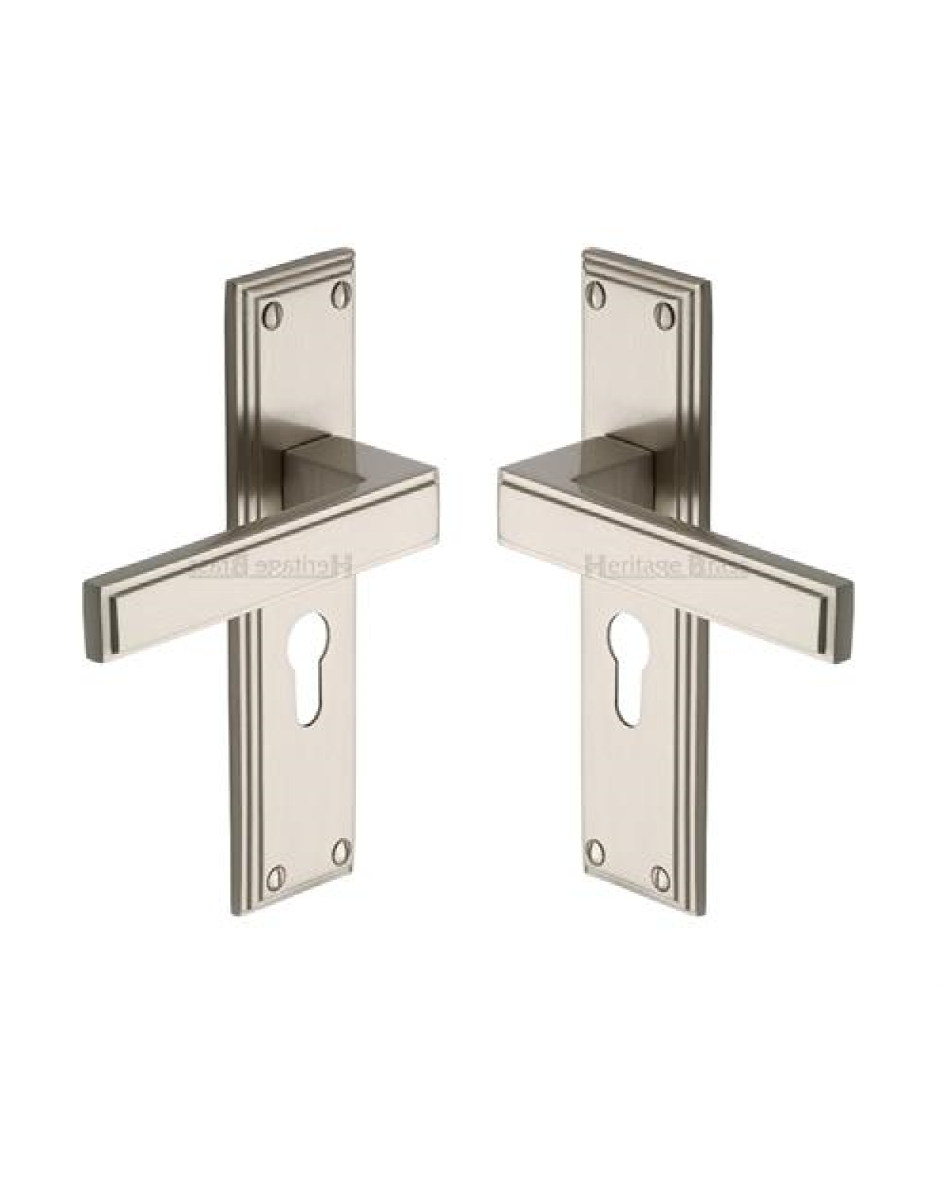 Heritage Brass ATL5748-SN Door Handle Euro Profile Atlantis Design Satin Nickel finish