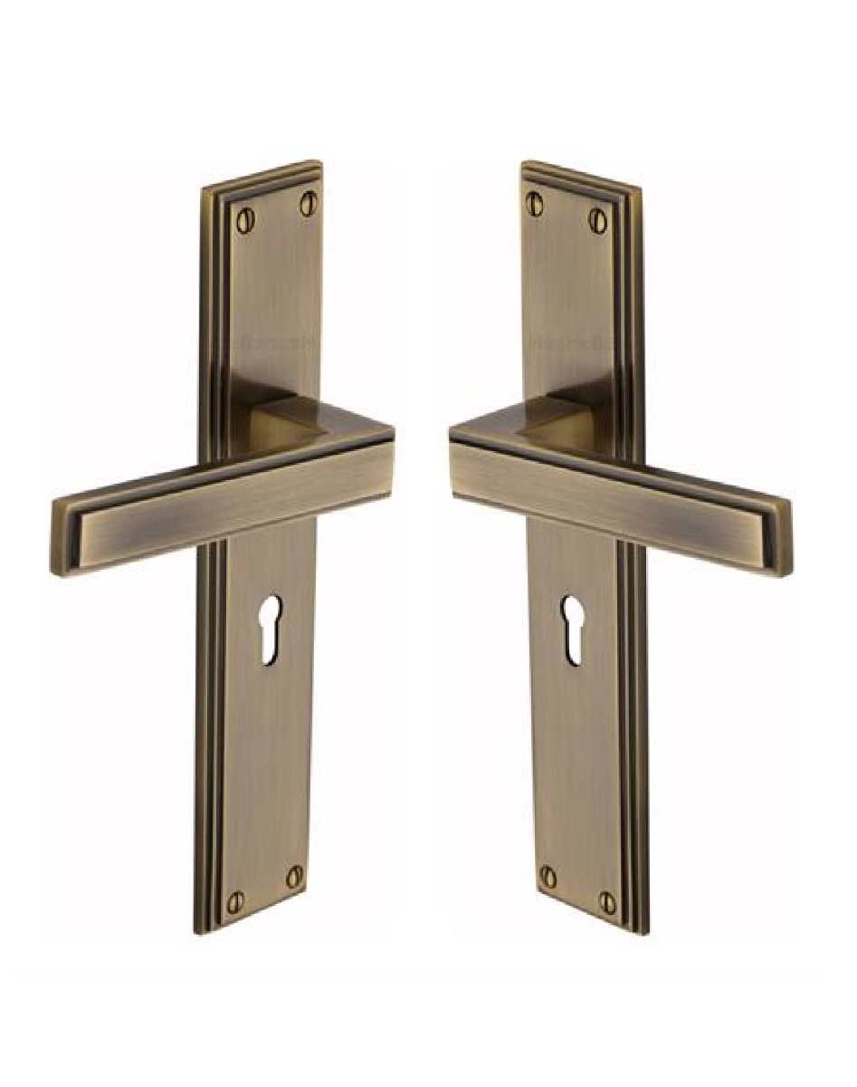 Heritage Brass Atlantis Long Door Handle on Lock Plate Antique Brass ATL6700-AT