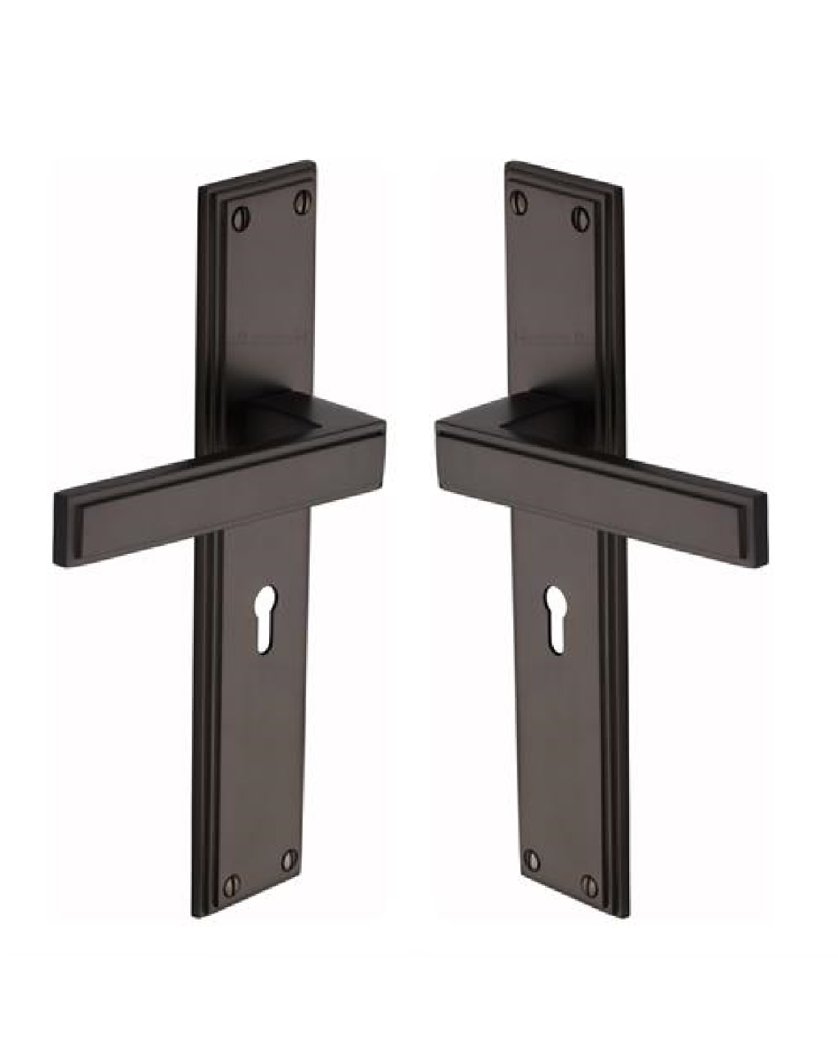 Heritage Brass Atlantis Long Door Handle on Lock Plate Matt Bronze ATL6700-MB