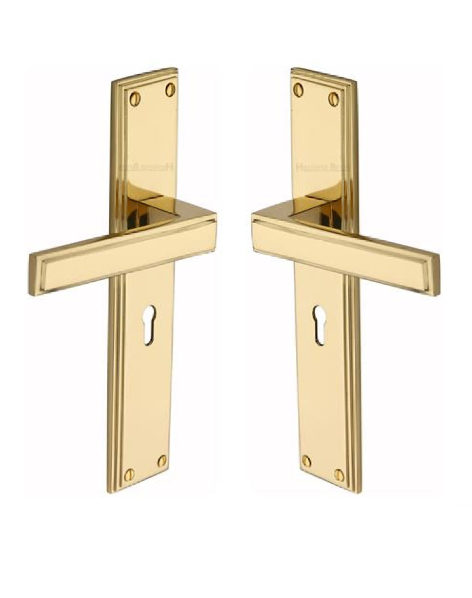 Heritage Brass Atlantis Long Door Handle on Lock Plate Polished Brass ATL6700-PB