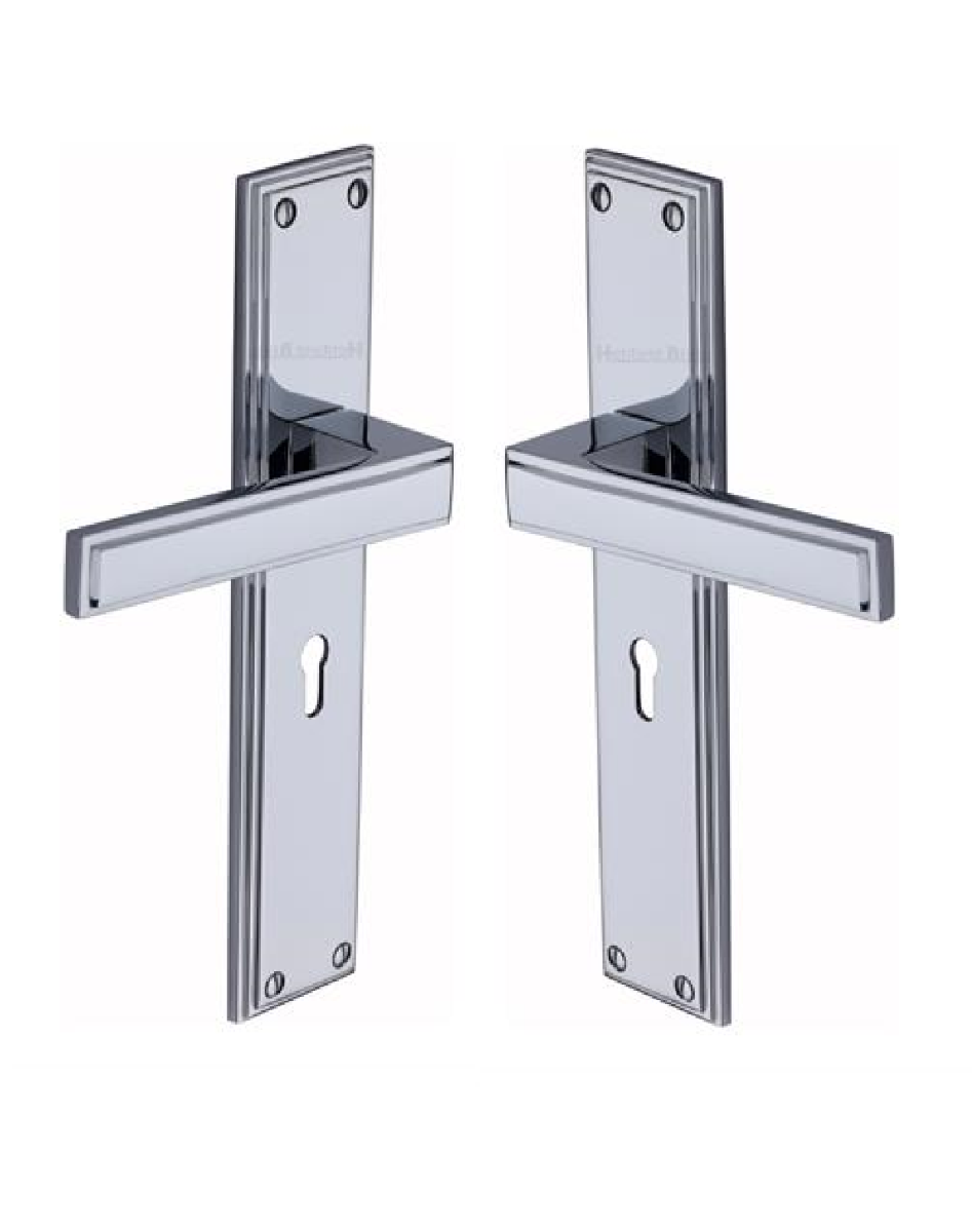 Heritage Brass Atlantis Long Door Handle on Lock Plate Polished Chrome ATL6700-PC