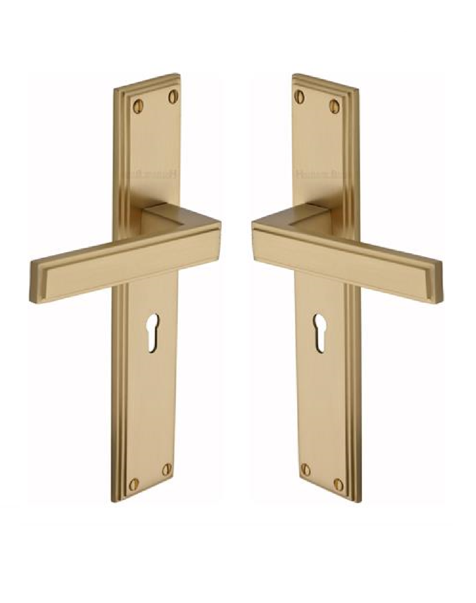 Heritage Brass Atlantis Long Door Handle on Lock Plate Satin Brass ATL6700-SB