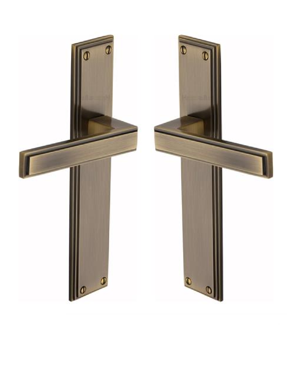 Heritage Brass Atlantis Long Door Handle on Latch Plate Antique Brass ATL6710-AT