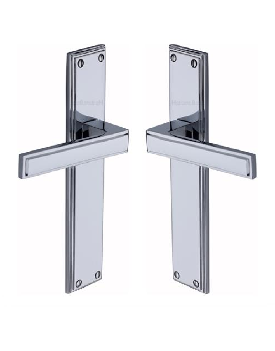 Heritage Brass Atlantis Long Door Handle on Latch Plate Polished Chrome ATL6710-PC