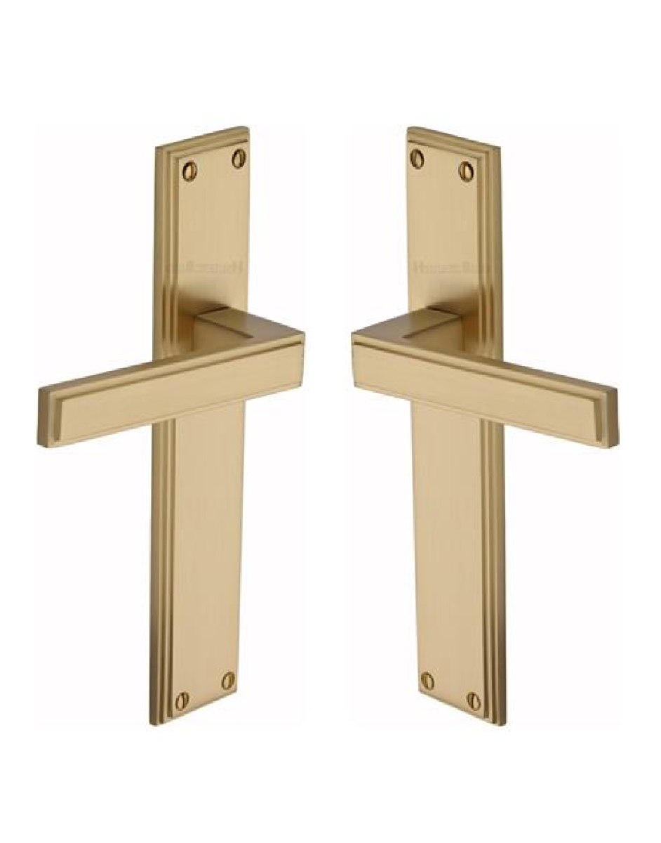 Heritage Brass Atlantis Long Door Handle on Latch Plate Satin Brass ATL6710-SB
