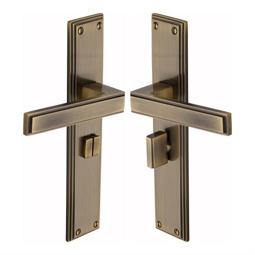 Heritage Brass Atlantis Long Door Handle on Bathroom Plate Antique Brass ATL6730-AT