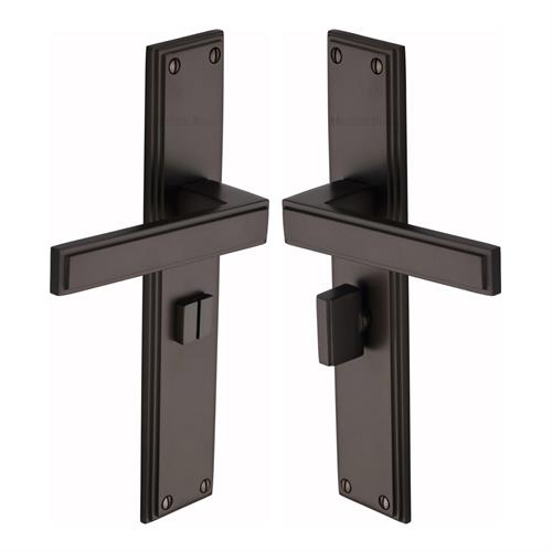 Heritage Brass Atlantis Long Door Handle on Bathroom Plate Matt Bronze ATL6730-MB