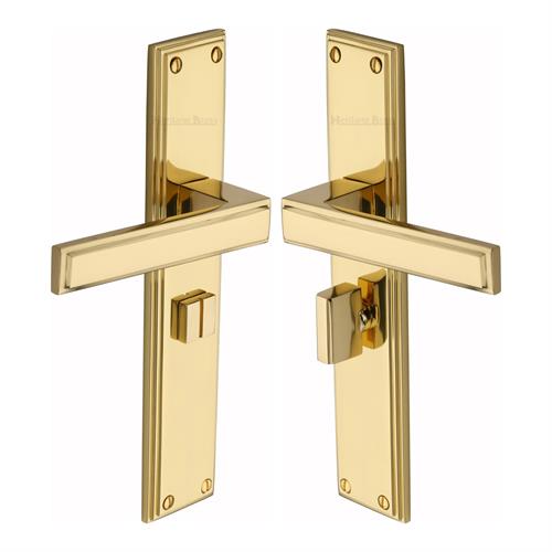 Heritage Brass Atlantis Long Door Handle on Bathroom Plate Polished Brass ATL6730-PB