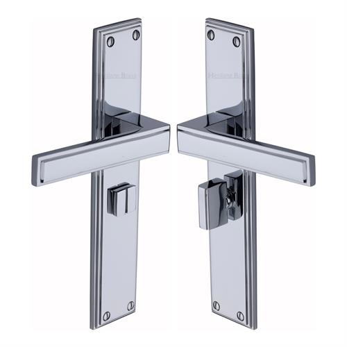 Heritage Brass Atlantis Long Door Handle on Bathroom Plate Polished Chrome ATL6730-PC