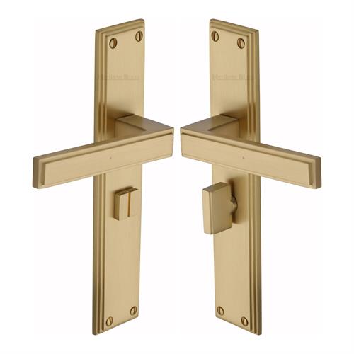 Heritage Brass Atlantis Long Door Handle on Bathroom Plate Satin Brass ATL6730-SB