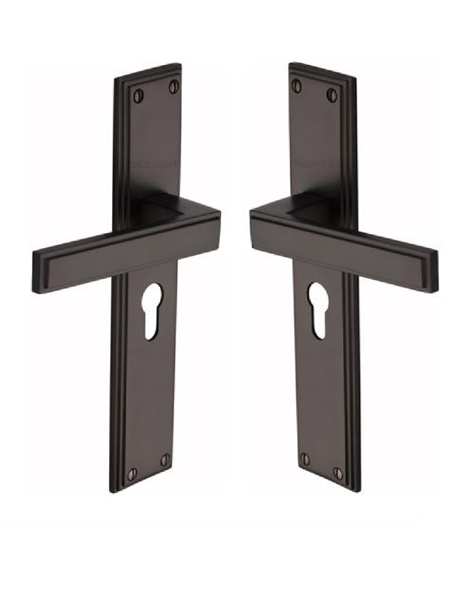 Heritage Brass Atlantis Long Door Handle on Euro Profile Plate Matt Bronze ATL6748-MB