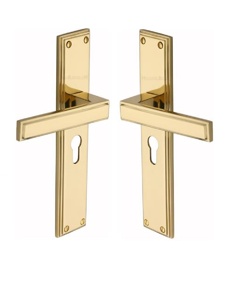 Heritage Brass Atlantis Long Door Handle on Euro Profile Plate Polished Brass ATL6748-PB