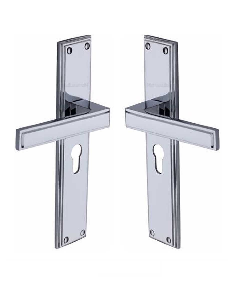 Heritage Brass Atlantis Long Door Handle on Euro Profile Plate Polished Chrome ATL6748-PC
