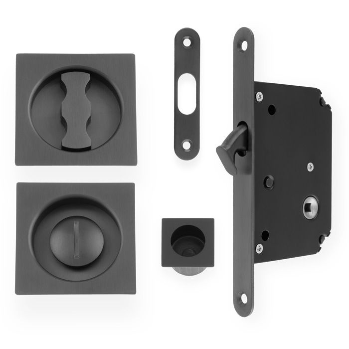 Sliding Pocket Door Lock Set - Square Roses -Dark Bronze PVD By Alexander & Wilks AW111RDBZPVD