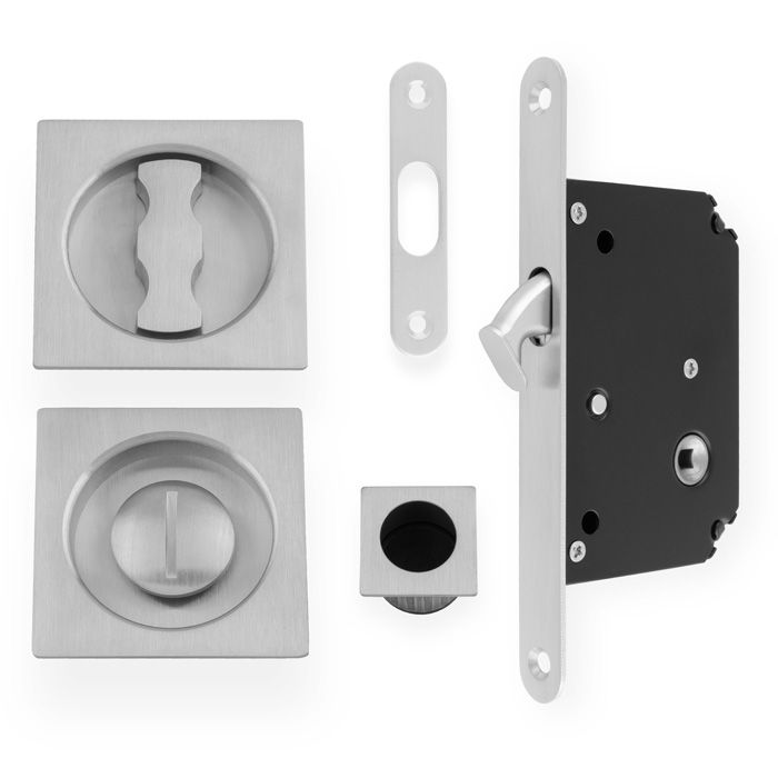 Sliding Pocket Door Lock Set - Square Roses -Satin Chrome By Alexander & Wilks AW111RSC