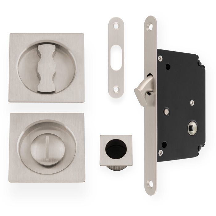 Sliding Pocket Door Lock Set - Square Roses -Satin Nickel By Alexander & Wilks AW111RSN