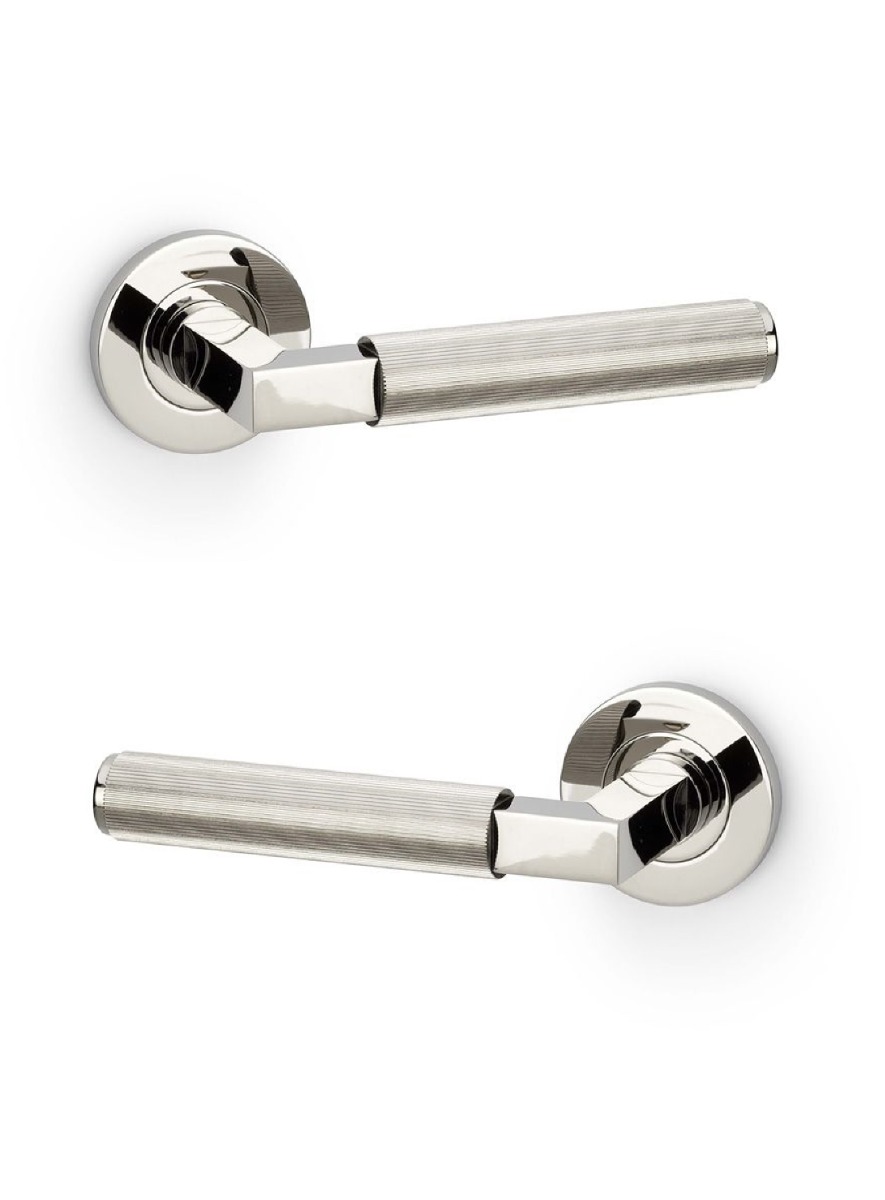 Alexander And Wilks Hurricane Lever Reeded On 50X6mm Rose Pol Nickel Pvd AW202PNPVD