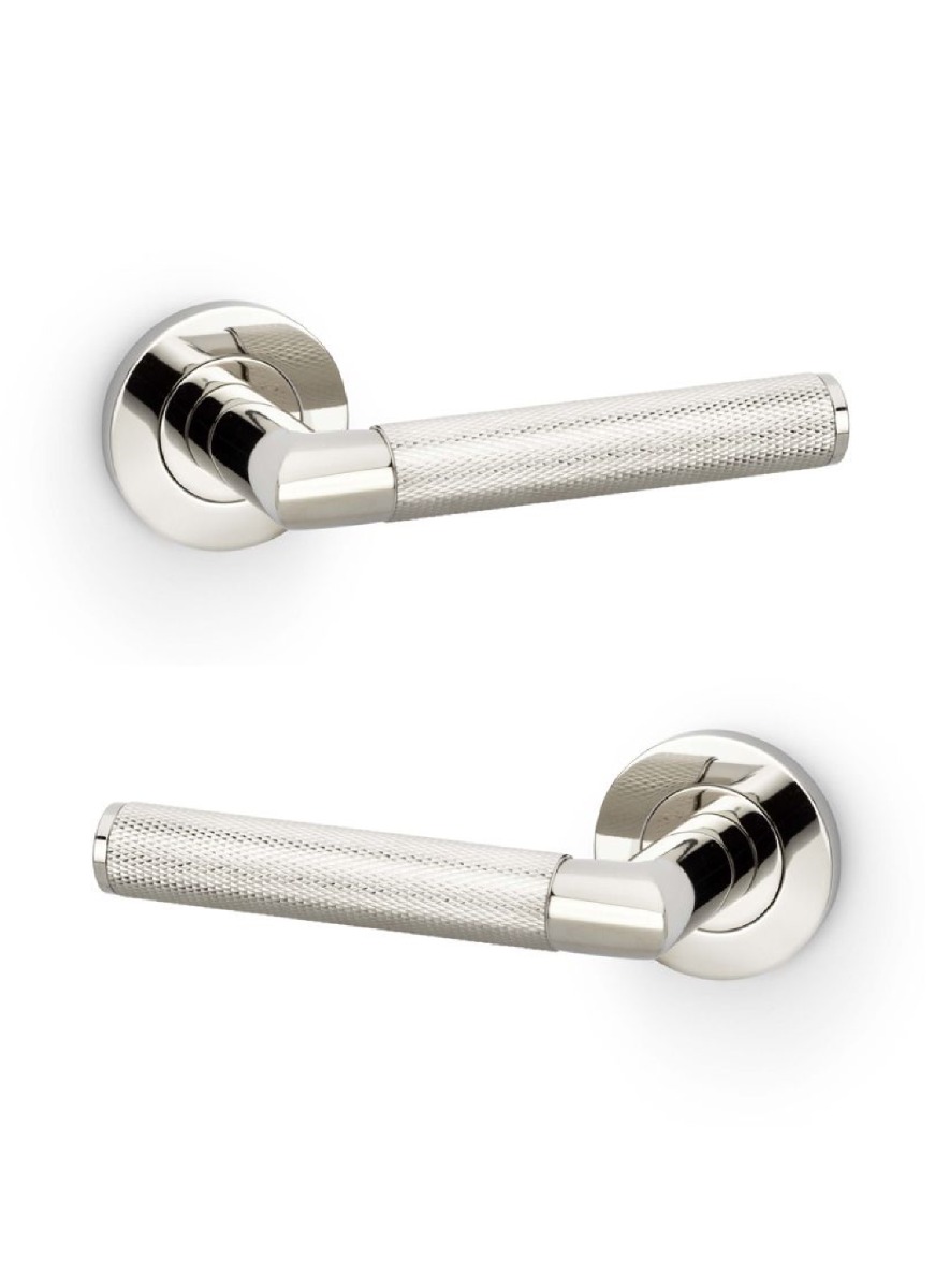 Alexander And Wilks Harrier Lever Knurled On 50X6mm Rose Pol Nickel Pvd AW210PNPVD