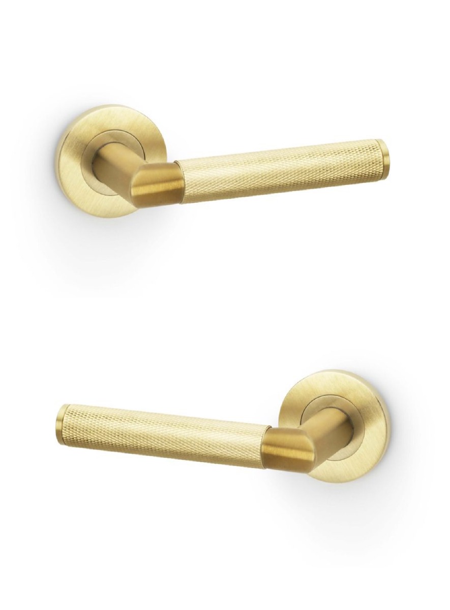 Alexander And Wilks Harrier Lever Knurled On 50X6mm Rose Satin Brass Pvd AW210SBPVD