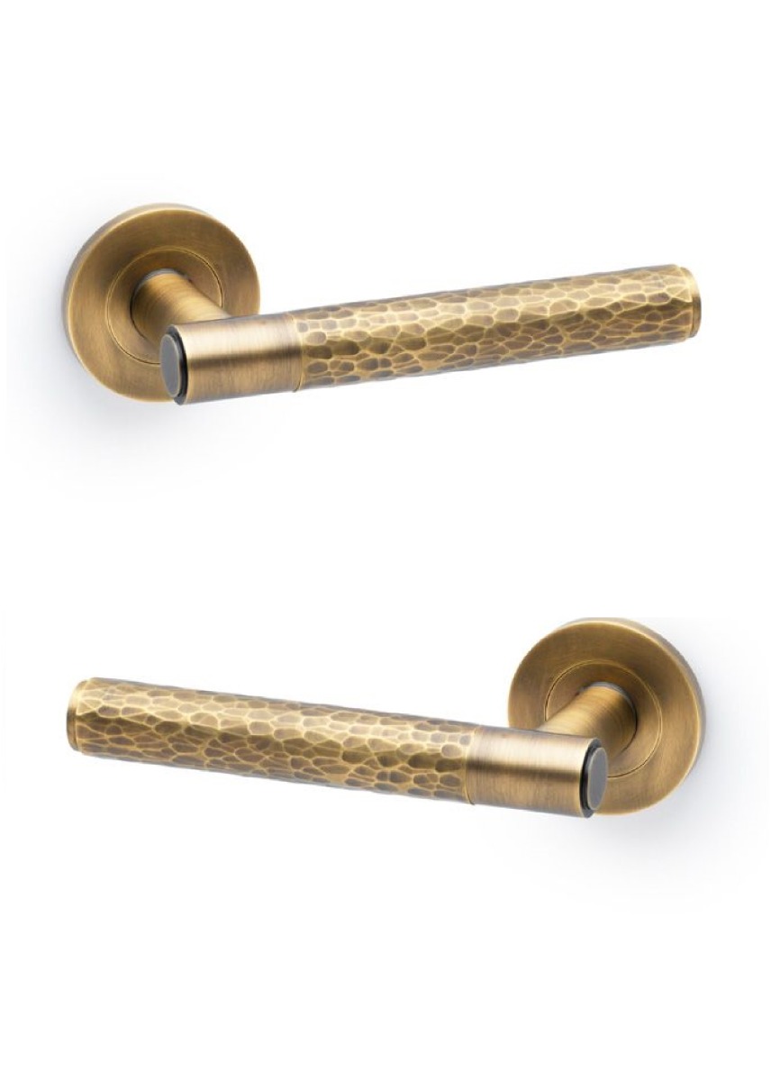 Alexander And Wilks Spitfire Lever Hammered On 50X6mm Rose Italian Brass AW223IB