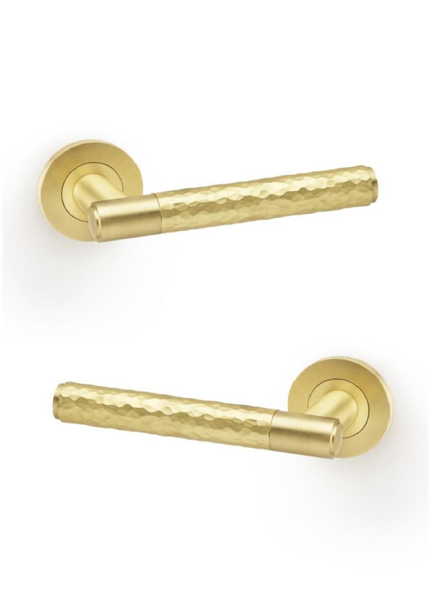 Alexander And Wilks Spitfire Lever Hammered On 50X6mm Rose Satin Brass AW223SB