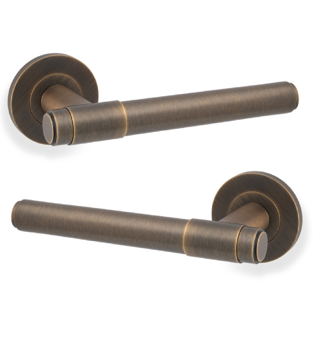 Alexander And Wilks Kingston Plain Door Handle on Rose 50mm Antique Brass