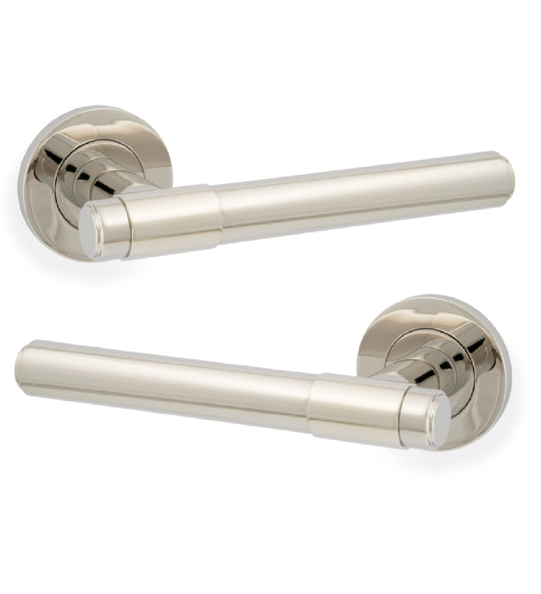 Alexander And Wilks Kingston Plain Door Handle on Rose 50mm Polished Nickel Pvd