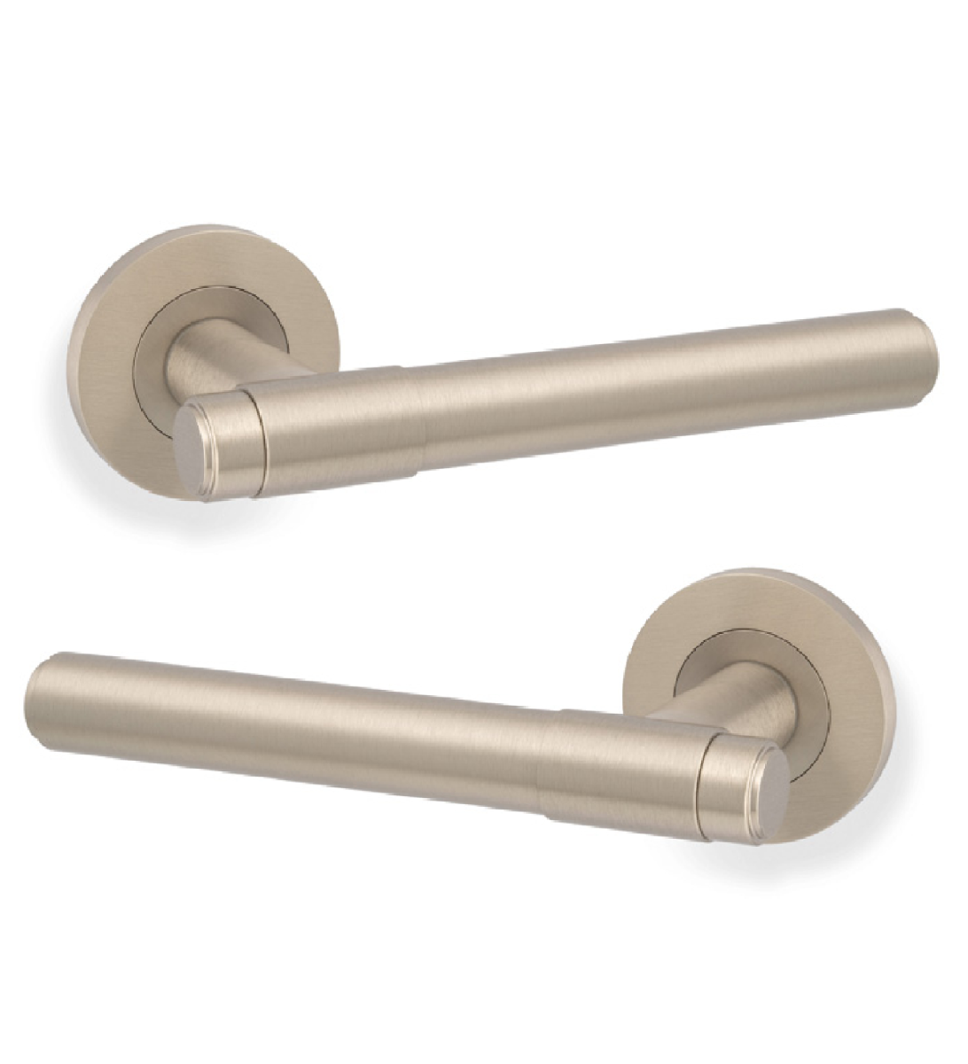 Alexander And Wilks Kingston Plain Door Handle on Rose 50mm Satin Nickel Pvd