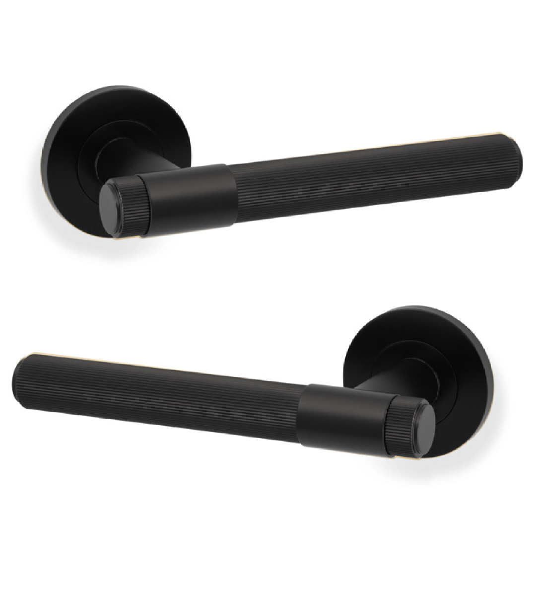 Alexander And Wilks Kingston Reeded Door Handle on Rose 50mm Black