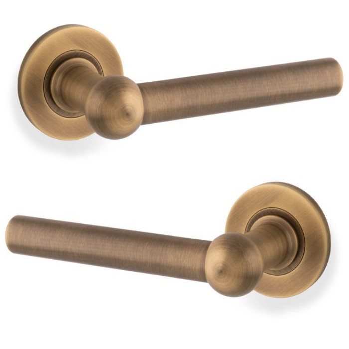Alexander And Wilks Siskin Door Handle On Rose 50mm Antique Brass