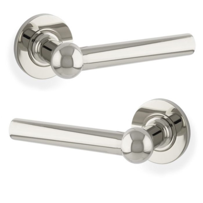 Alexander And Wilks Siskin Door Handle On Rose 50mm Polished Nickel Pvd