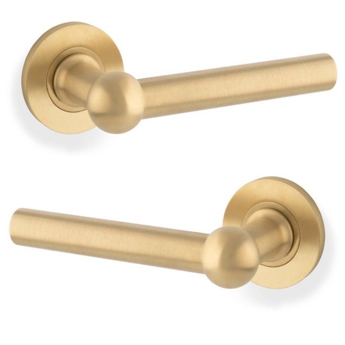 Alexander And Wilks Siskin Door Handle On Rose 50mm Satin Brass Pvd
