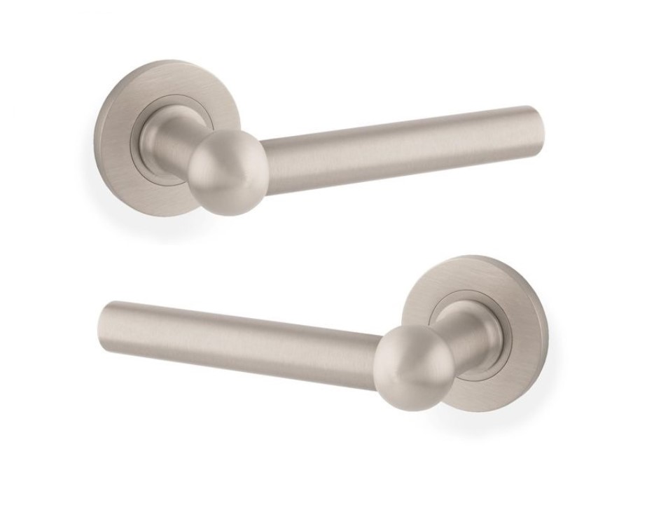 Alexander And Wilks Siskin Door Handle On Rose 50mm Satin Nickel
