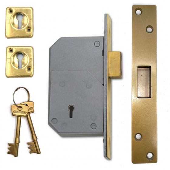 Union 5 Lever Detainer Mortice Dead Lock Polished Brass 73mm Case B-3G110-PL-73