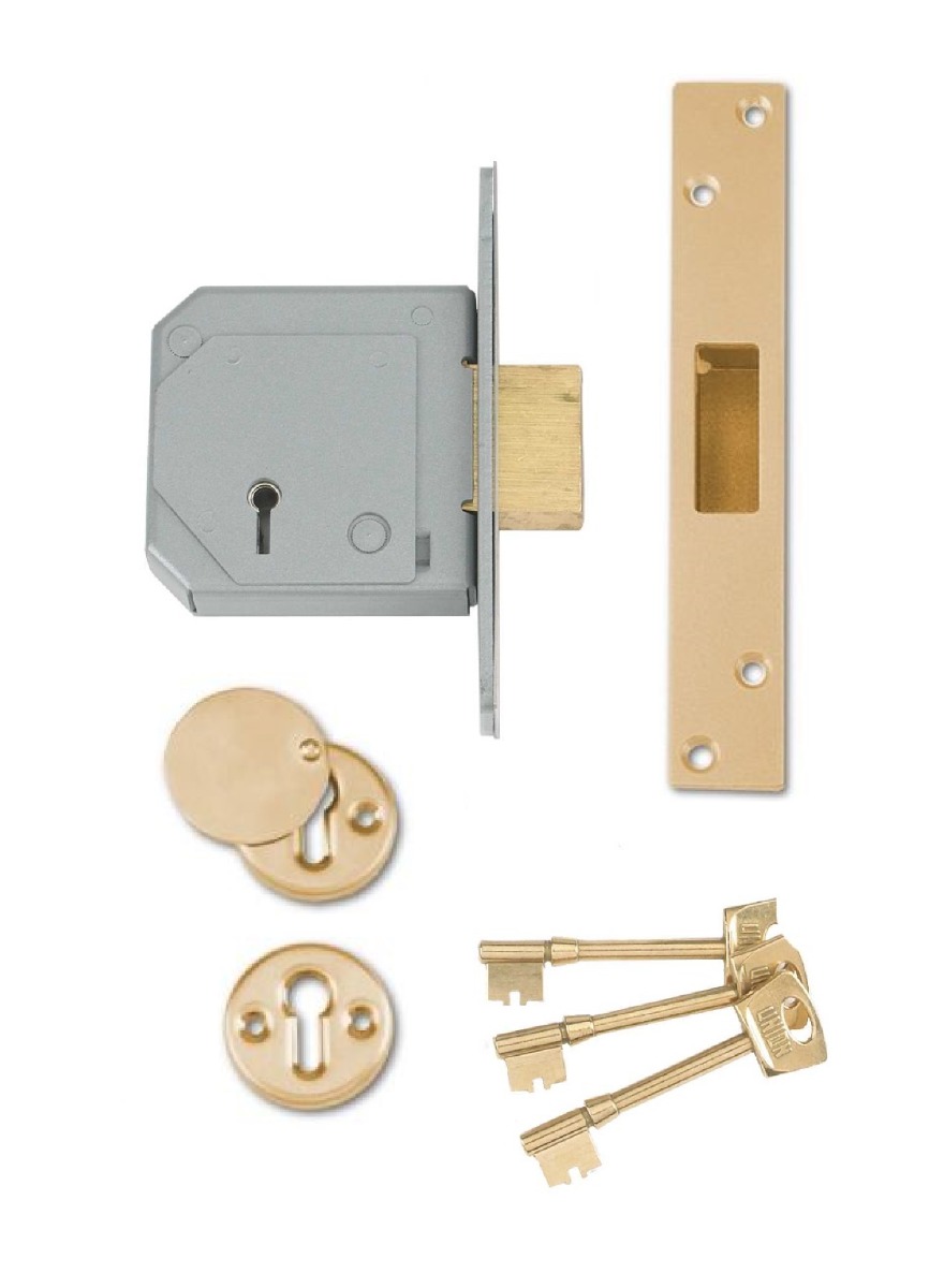 Union British Standard 5 Lever Mortice Dead Lock 20mm Dead Bolt Polished Brass 80mm Case B-3G114E-PL-80