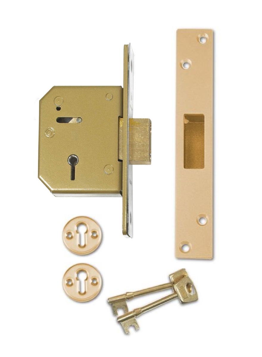 Union 5 Lever Mortice Dead Lock 14mm Dead Bolt Polished Brass 67mm Case B-3G115-PL-67