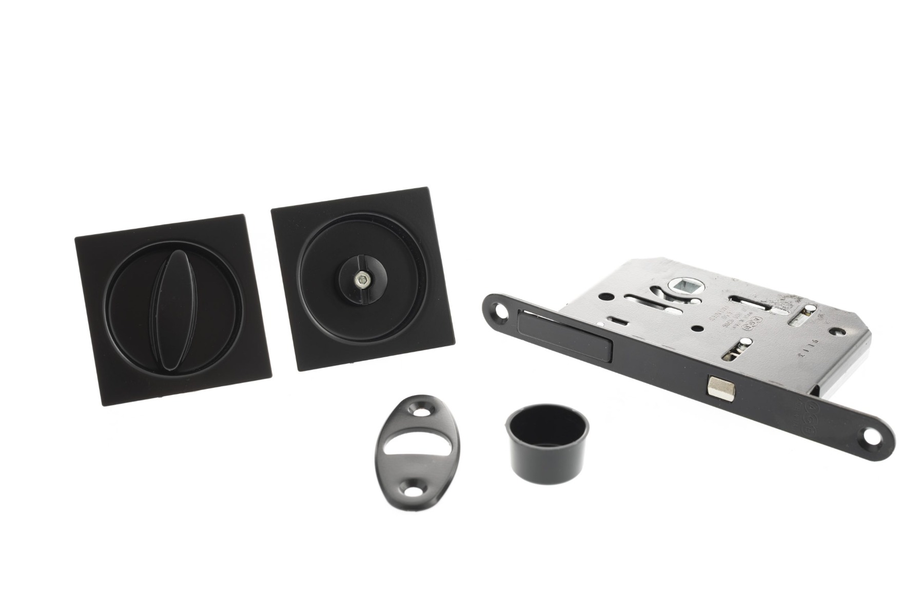 AGB Sliding Door Bathroom Lock Set with Square Flush Handle - Matt Black B046515093