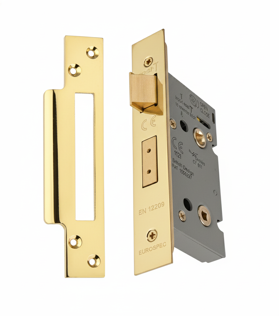 Eurospec BAS5025PVD Easi - T - Bathroom Lock 5mm Follower 44mm 64mm Polished Brass PVD