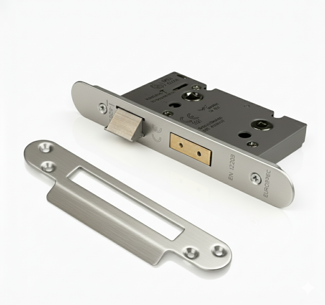 Eurospec BAS5025SSS Easi - T - Bathroom Lock 5mm Follower 44mm backset  64mm case  Radius Satin Stainless Steel