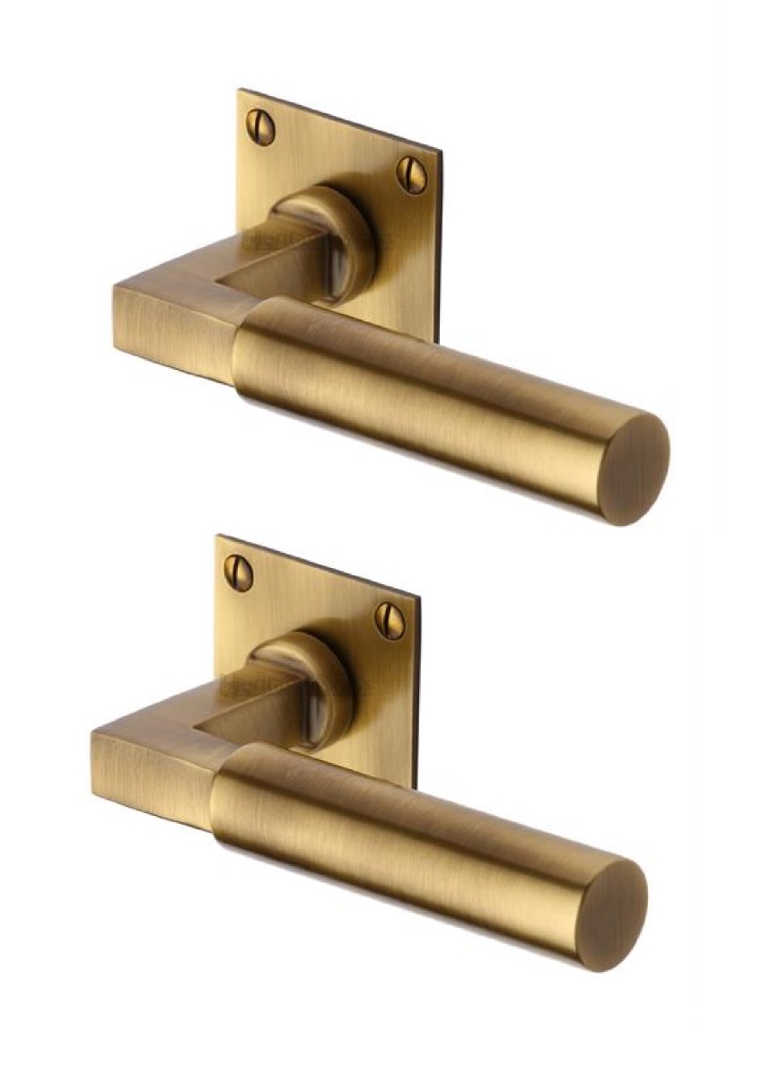 Heritage Brass BAU1926-AT Door Handle Lever Latch on Square Rose Bauhaus Design Antique finish